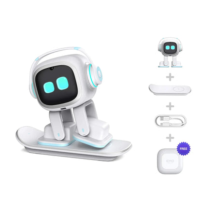 AI EMO Robot Cute Battery Operated Toy Light Sound Plastic Construction Four-Wheeled Mecanum Wheel Chassis Intelligent Pet