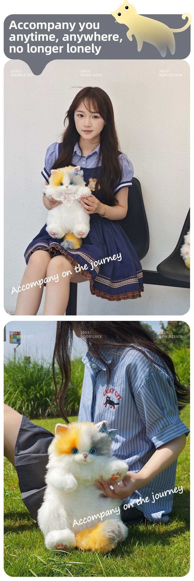 Medium Cute Pink Pearl Simulation Cat Fashionable Daily Companion Unisex Plush Backpack Adorable Cat Bag