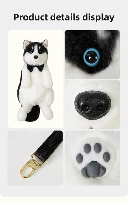 Simulated Husky Dog Plush Toy Backpack Soft PP Cotton Filled Handmade Companion Toy Bag for Adults/Kids
