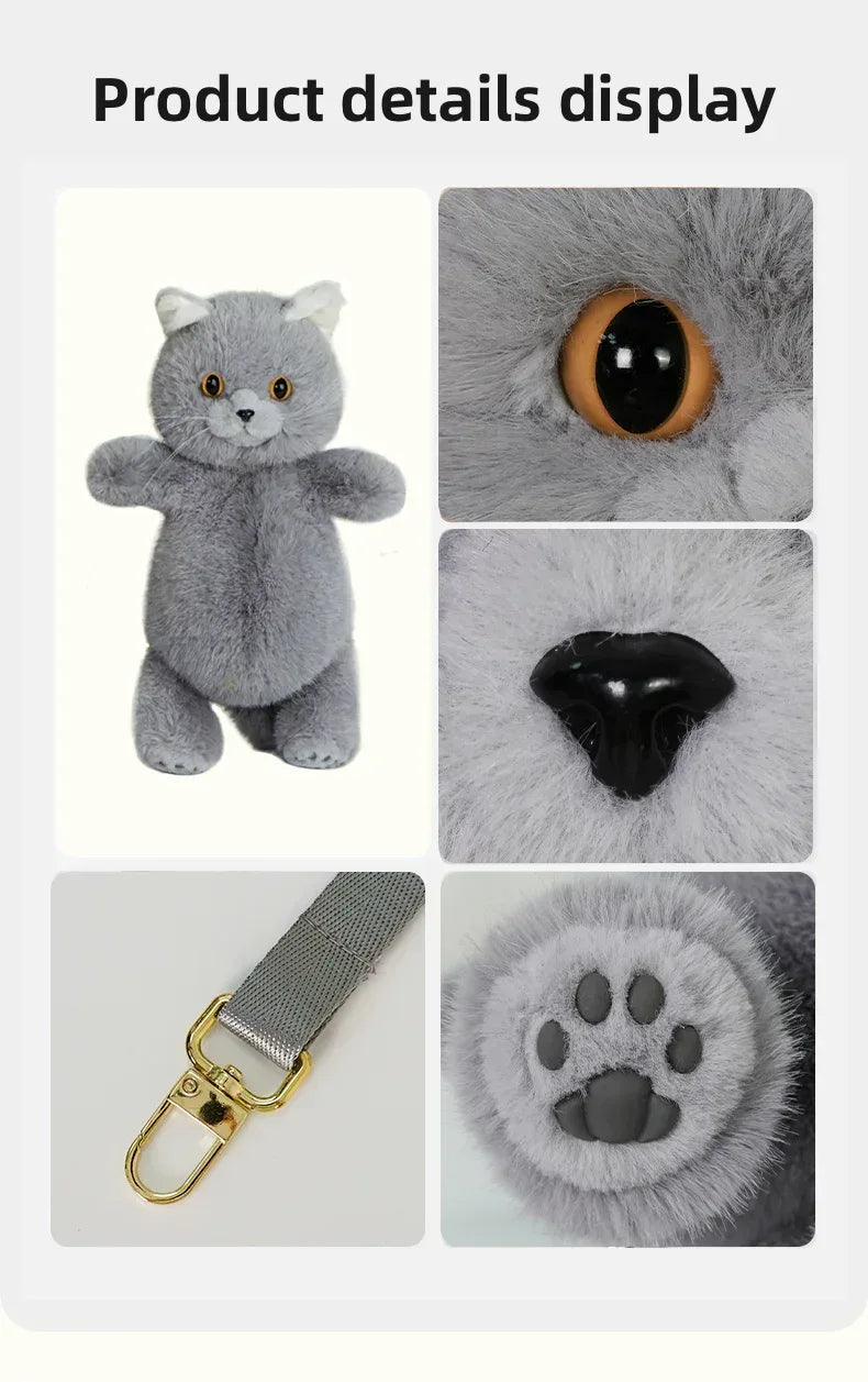British Shorthair Cat Plush Backpack Blue White British Shorthair Cat-shaped Single Crossbody Double-shoulder Bag