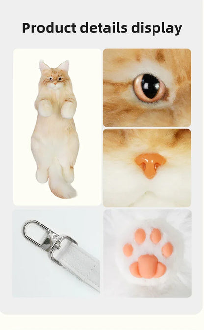 Light Gold Maine Coon Cat Soft Plush Backpack Large Capacity PP Cotton Filled Handmade Unisex Backpack for Daily
