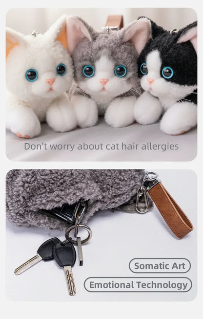 Polyester Simulated Plush cat Keychains Soft Lifelike Plush Cute Devon Series Accessories Keychains/Bag Charm