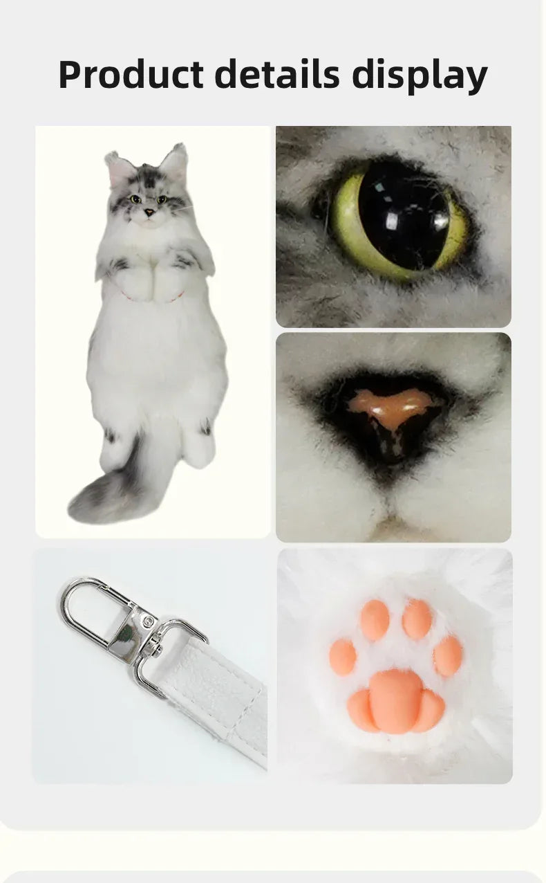 Handmade Soft Gray White Plush Maine Coon Cat Backpack Cute Cartoon Style Toy Lifelike Plush Cat Backpack