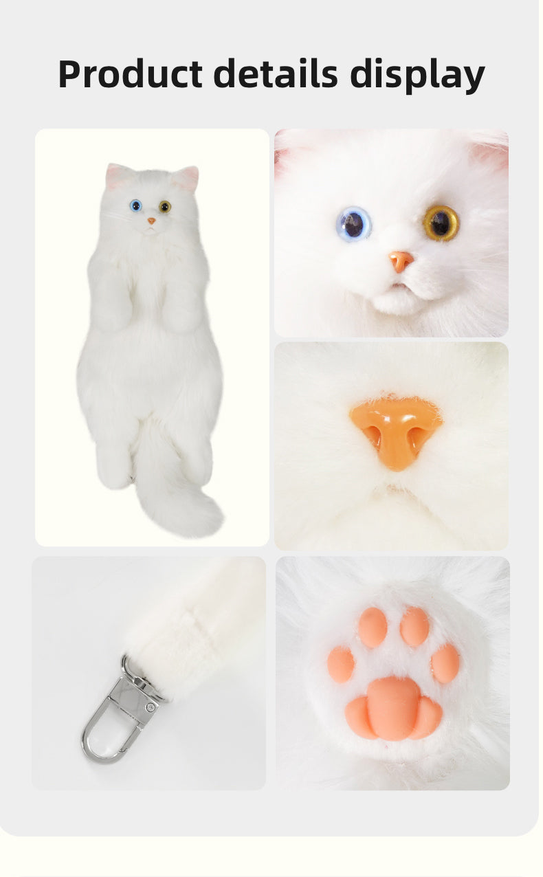 Soft Plush Heterochromatic Cat Backpack Handmade Doll Gift Unisex Gift White cat Backpack with Odd Eyes
