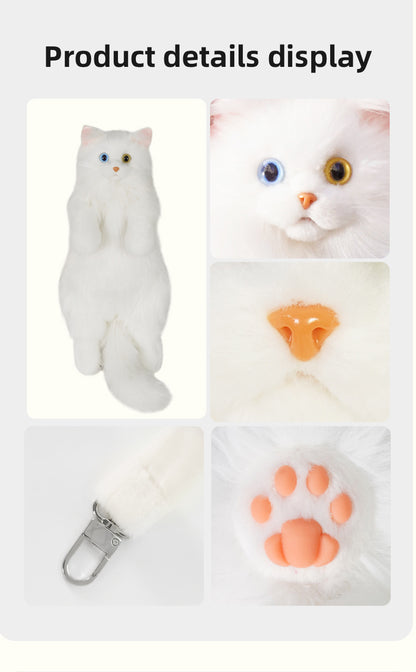 Soft Plush Heterochromatic Cat Backpack Handmade Doll Gift Unisex Gift White cat Backpack with Odd Eyes