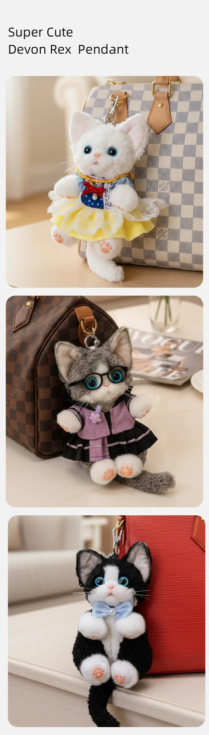 Polyester Simulated Plush cat Keychains Soft Lifelike Plush Cute Devon Series Accessories Keychains/Bag Charm