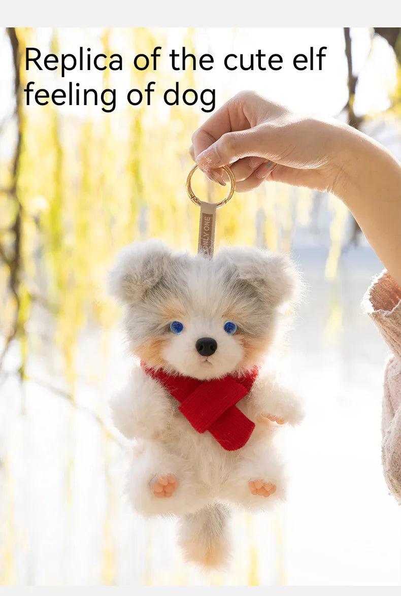 Realistic 1:1 Merle Border Collie Plush Keychain Polyester Fiber Lifelike Dog Bag Charm with Premium Silk Cotton Filling