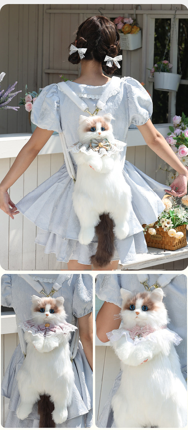 Lifelike Cat Shaped Backpack Toys Large Ragdoll Bag