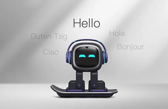 AI EMO Robot Cute Battery Operated Toy Light Sound Plastic Construction Four-Wheeled Mecanum Wheel Chassis Intelligent Pet