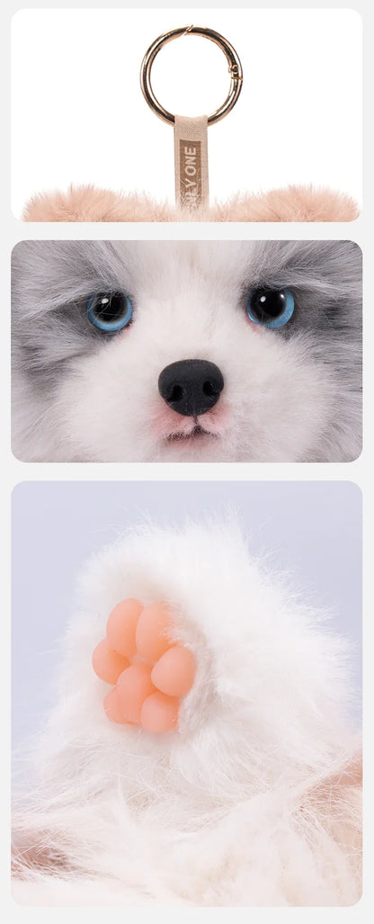 Realistic 1:1 Merle Border Collie Plush Keychain Polyester Fiber Lifelike Dog Bag Charm with Premium Silk Cotton Filling