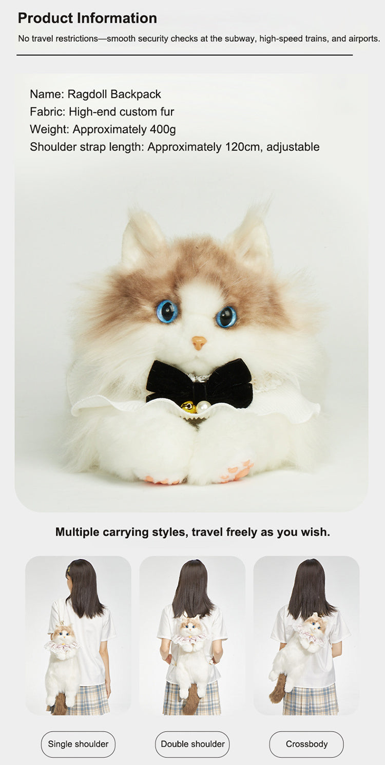 Lifelike Cat Shaped Backpack Toys Large Ragdoll Bag