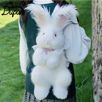 Polyester Cute Simulated Angora Rabbit Plush Backpacks Soft Plush Large Capacity Bag for Birthday Gift