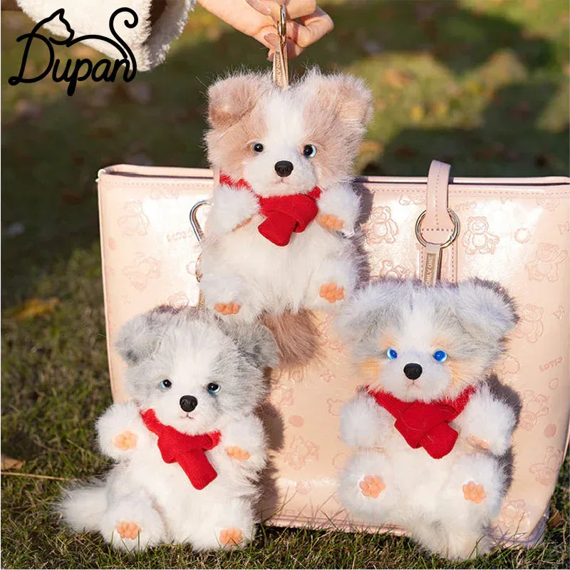 Realistic 1:1 Merle Border Collie Plush Keychain Polyester Fiber Lifelike Dog Bag Charm with Premium Silk Cotton Filling