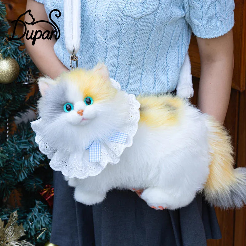 New Style Rotating Head Simulated Calico Cat Plush Backpack PP Cotton Filling Handmade Unisex Soft Plush Backpack