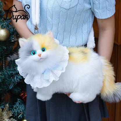 New Style Rotating Head Simulated Calico Cat Plush Backpack PP Cotton Filling Handmade Unisex Soft Plush Backpack