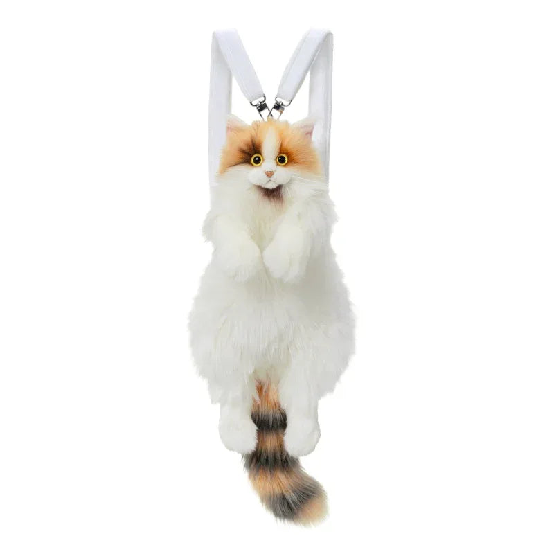 Light Yellow Calico Cat Backpack Simulation Cute Plush Doll Toy for Birthday Gift