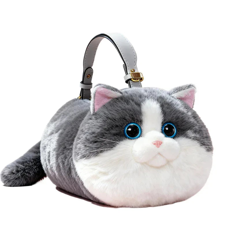 Handmade Adjustable Chain Cat Soft Plush One-Shoulder Handbag Rag Doll Fashion Cute Toy Gift