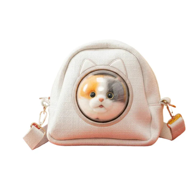 Detachable Simulated Cat Head Pendant Crossbody Bag Portable Lightweight Large Capacity Handbag