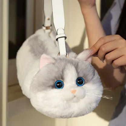 Handmade Adjustable Chain Cat Soft Plush One-Shoulder Handbag Rag Doll Fashion Cute Toy Gift