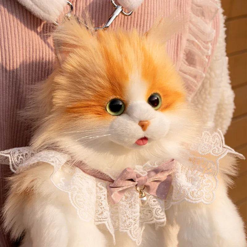 PP Cotton Filled Stitch Orange Cat Design Custom Cat Plush Backpack Soft Stuffed Animal Bag for Kids Women Gift