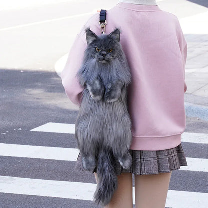 Black Maine Coon Cat Soft Short Plush Backpack Handmade Decompression Adorable Cat Bag for Adults/Kids