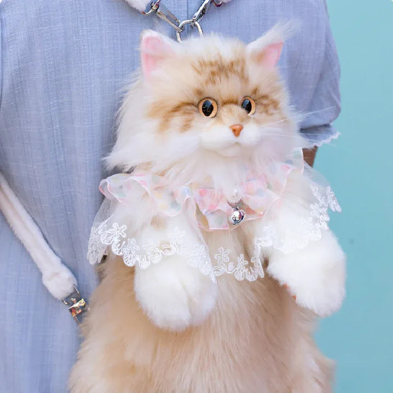 Orange Cat Simulation Fashion Plush Backpack PP Cotton Filling Adorable Cat Bag Realistic Cat Backpack for Adults/Kids