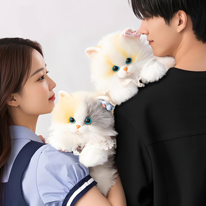 Medium Cute Pink Pearl Simulation Cat Fashionable Daily Companion Unisex Plush Backpack Adorable Cat Bag