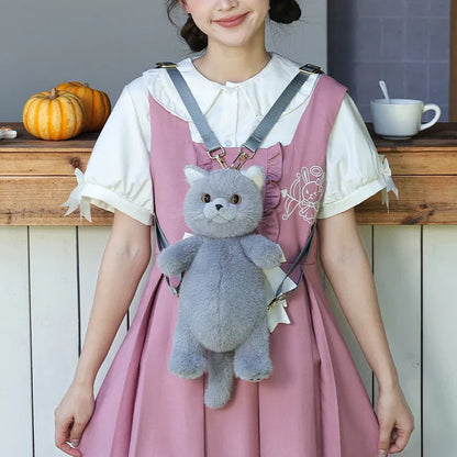 British Shorthair Cat Plush Backpack Blue White British Shorthair Cat-shaped Single Crossbody Double-shoulder Bag