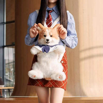 Corgi Dog Shaped Backpack Stuffed Animal Gift Girls Soft Plush Puppy with Adjustable Straps