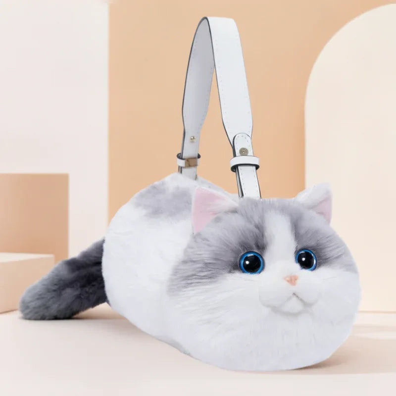 Handmade Adjustable Chain Cat Soft Plush One-Shoulder Handbag Rag Doll Fashion Cute Toy Gift