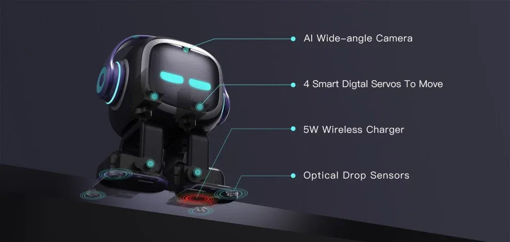 AI EMO Robot Cute Battery Operated Toy Light Sound Plastic Construction Four-Wheeled Mecanum Wheel Chassis Intelligent Pet