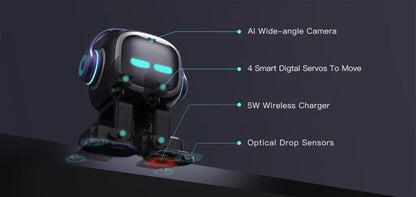 AI EMO Robot Cute Battery Operated Toy Light Sound Plastic Construction Four-Wheeled Mecanum Wheel Chassis Intelligent Pet