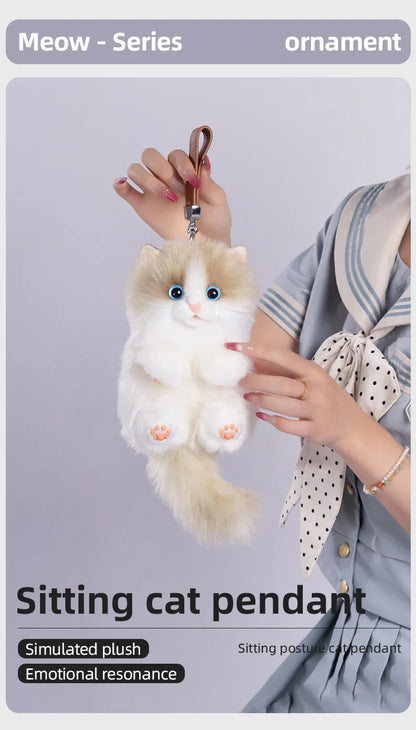 Simulation Sitting Cute Cat Soft Plush Keychain Pendant Handmade Keychains / Bag Charm for Daily