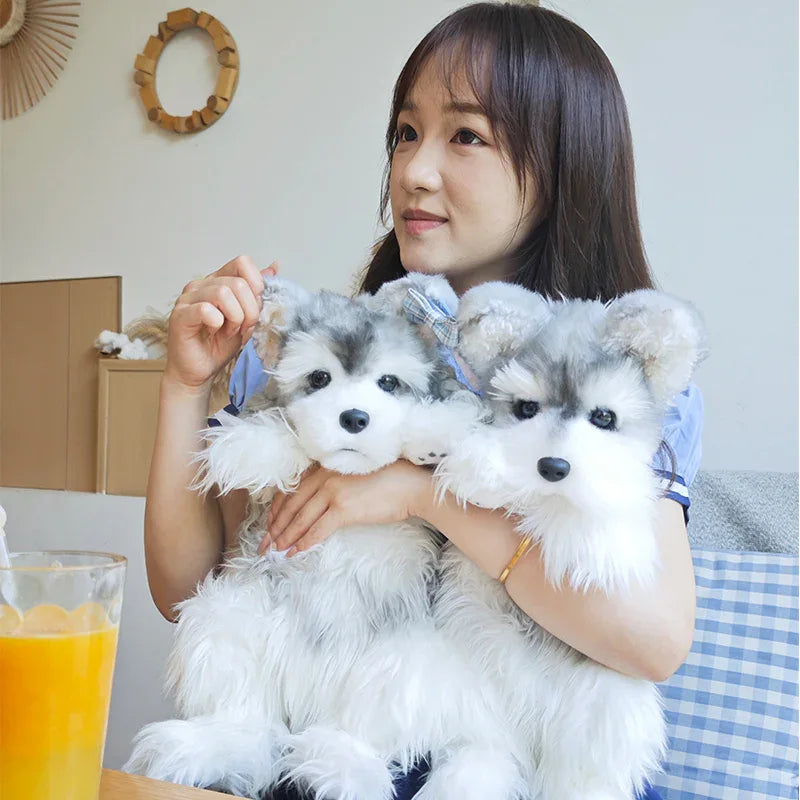 White Mixed Grey Schnauzer Dog Simulated Plush Unisex Backpack Soft PP Cotton Filled Fashion Couple Set Toy