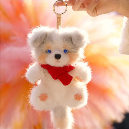 Realistic 1:1 Merle Border Collie Plush Keychain Polyester Fiber Lifelike Dog Bag Charm with Premium Silk Cotton Filling