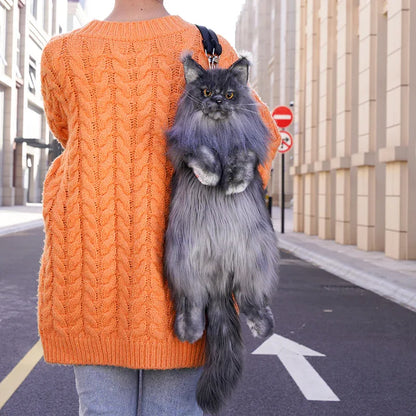 Black Maine Coon Cat Soft Short Plush Backpack Handmade Decompression Adorable Cat Bag for Adults/Kids