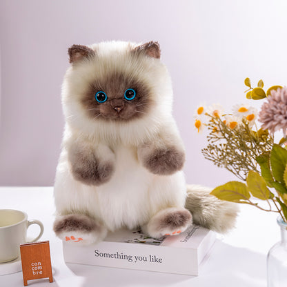 Blue Scarf Cute Simulation Siamese Cat Backpack Plush Doll Anime Cartoon Realistic Cat Backpack