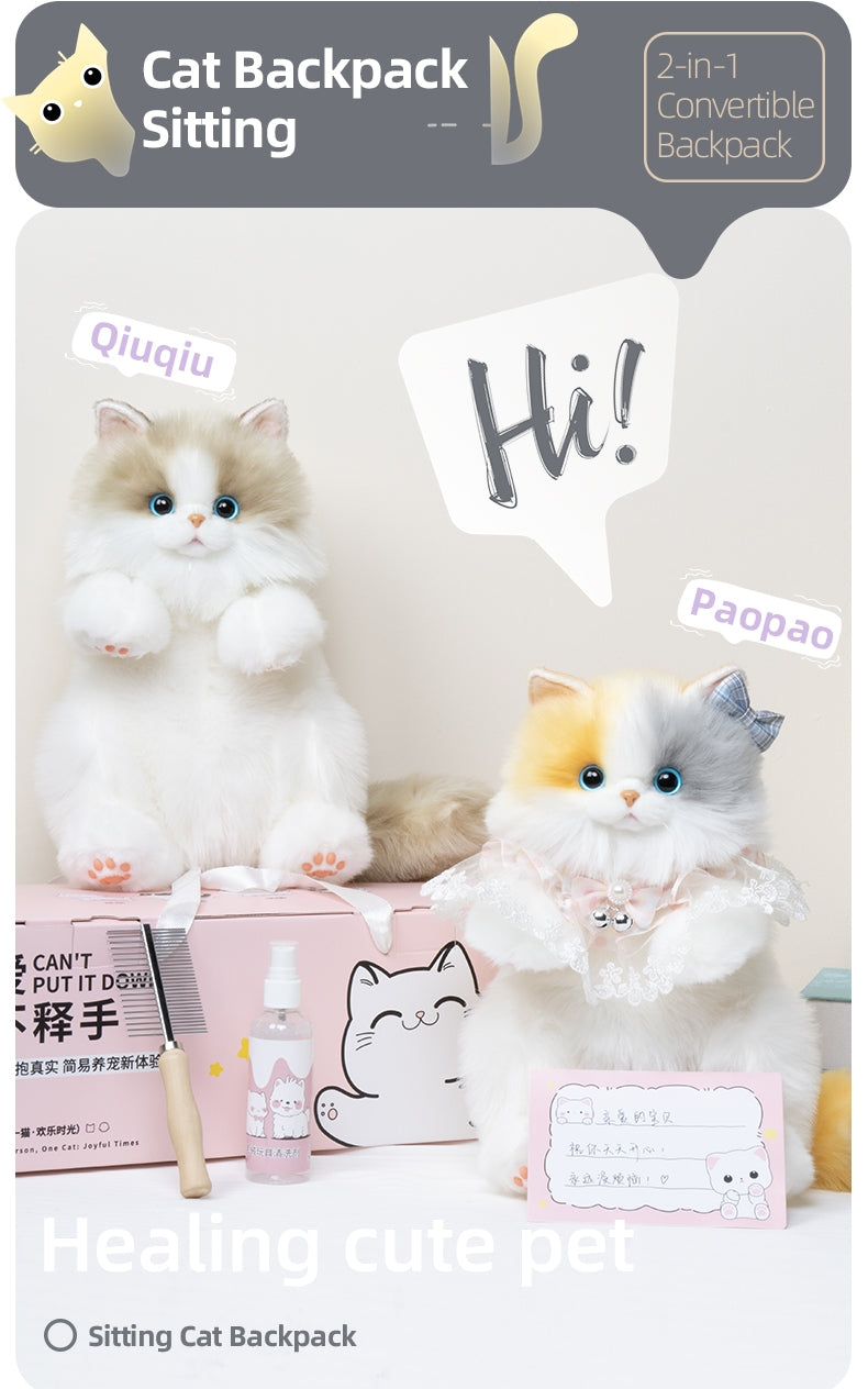 Convenient Medium Sitting Cat Simulation Cute Stylish Lifelike Plush Cat Backpack for Adults/Kids