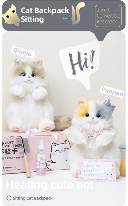 Convenient Medium Sitting Cat Simulation Cute Stylish Lifelike Plush Cat Backpack for Adults/Kids