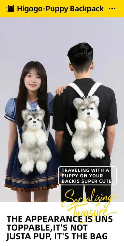 White Mixed Grey Schnauzer Dog Simulated Plush Unisex Backpack Soft PP Cotton Filled Fashion Couple Set Toy