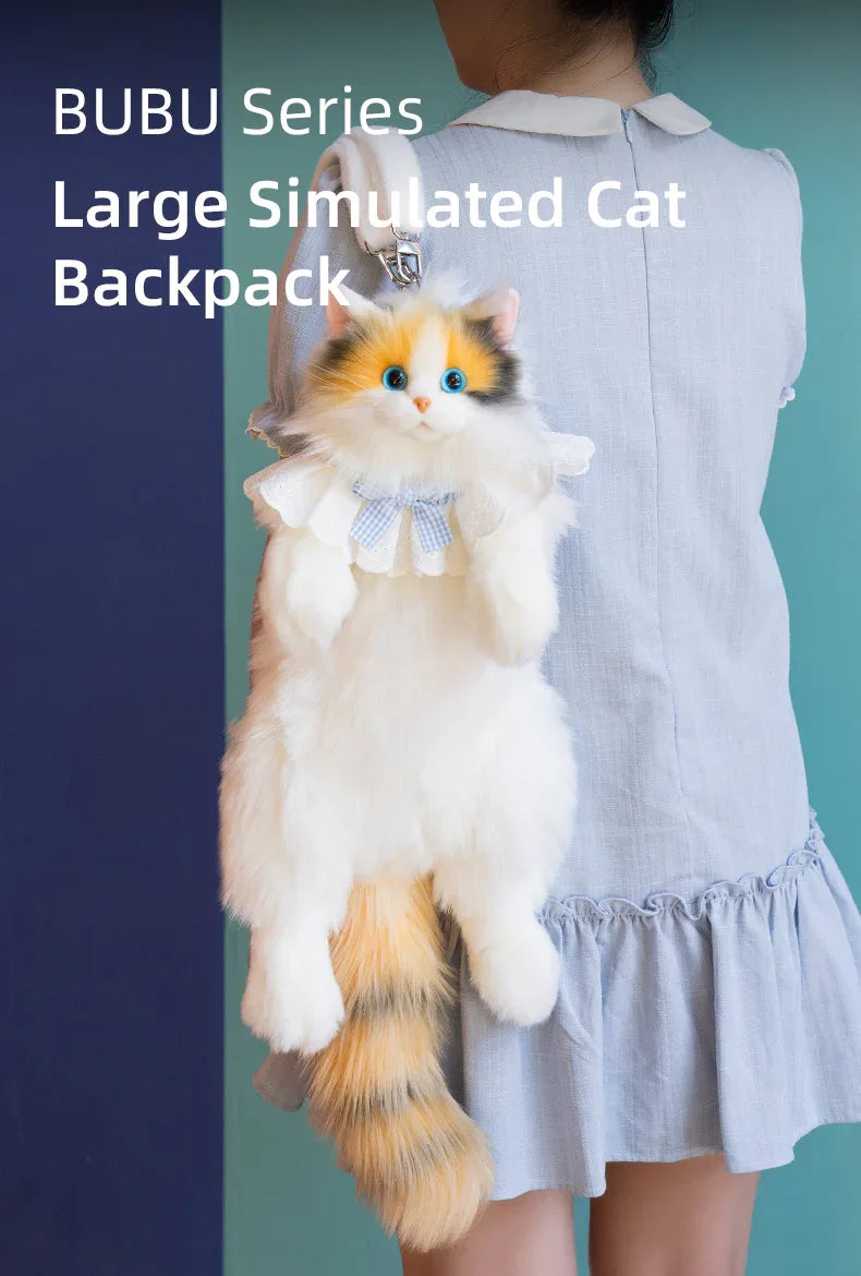 Simulation Black Yellow Calico Tiger Tail Cat Plush Backpack PP Cotton Filling Cute New Unique Fashion Cat-shaped Backpack