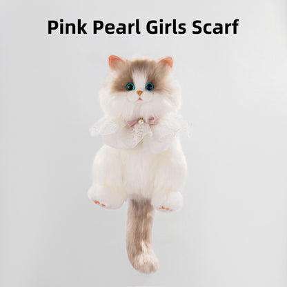 Medium Cute Pink Pearl Simulation Cat Fashionable Daily Companion Unisex Plush Backpack Adorable Cat Bag