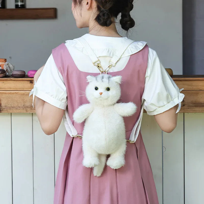 British Shorthair Cat Plush Backpack Blue White British Shorthair Cat-shaped Single Crossbody Double-shoulder Bag