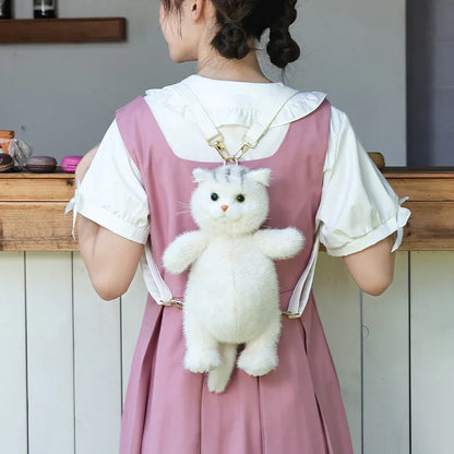 British Shorthair Cat Plush Backpack Blue White British Shorthair Cat-shaped Single Crossbody Double-shoulder Bag