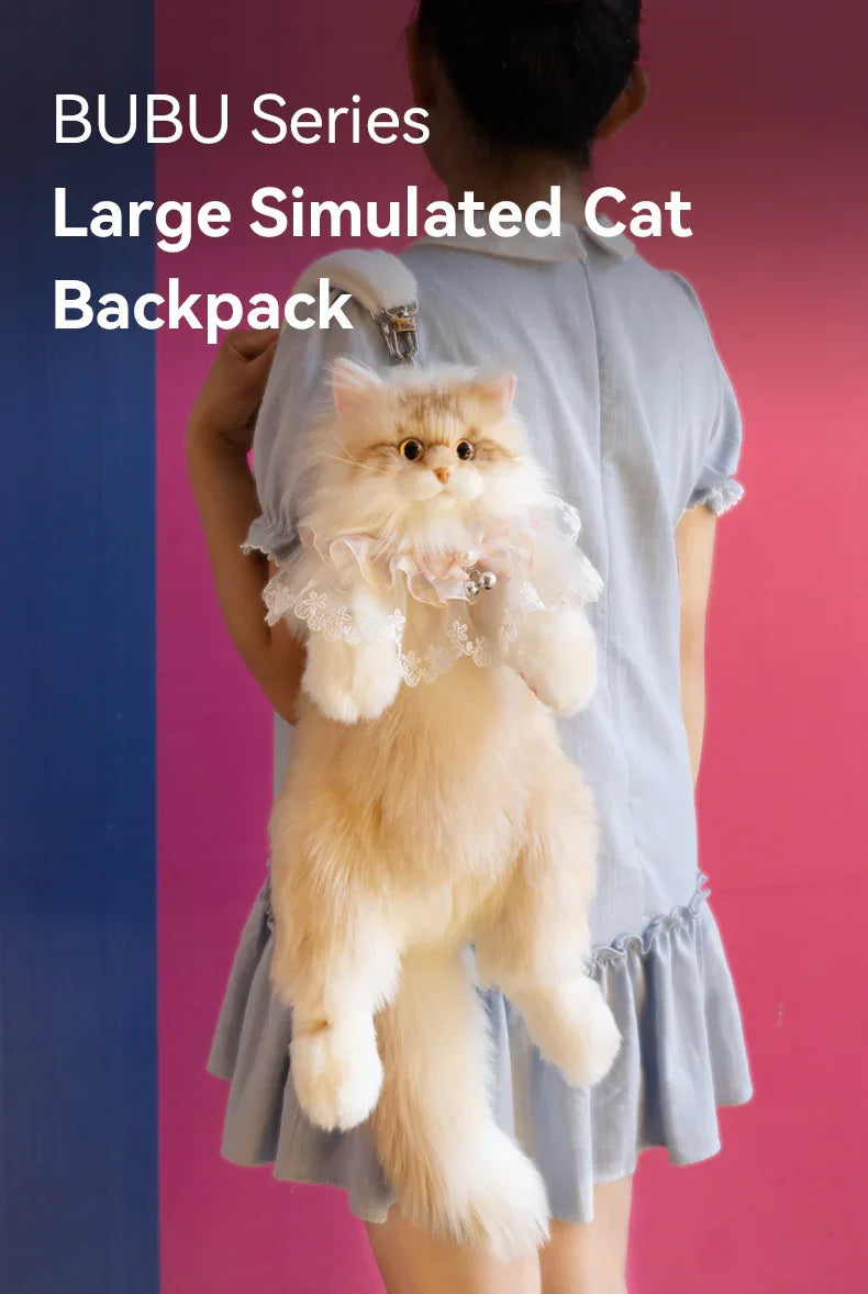 Orange Cat Simulation Fashion Plush Backpack PP Cotton Filling Adorable Cat Bag Realistic Cat Backpack for Adults/Kids