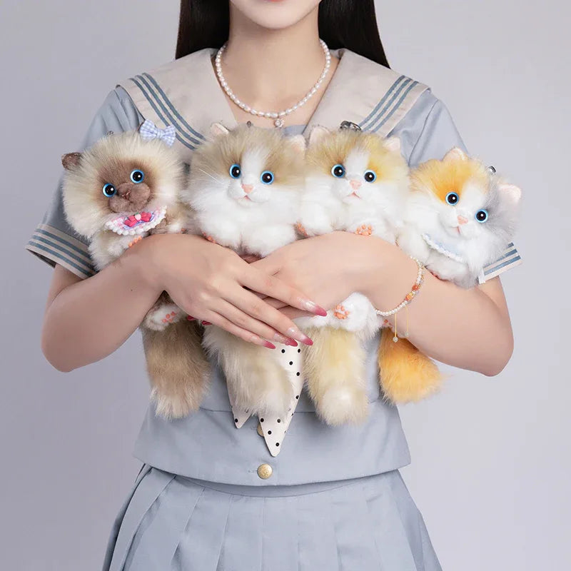 Simulation Sitting Cute Cat Soft Plush Keychain Pendant Handmade Keychains / Bag Charm for Daily