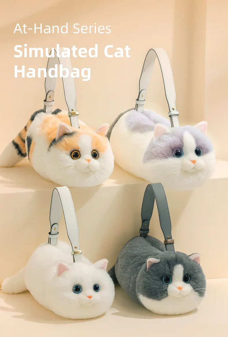 Handmade Adjustable Chain Cat Soft Plush One-Shoulder Handbag Rag Doll Fashion Cute Toy Gift