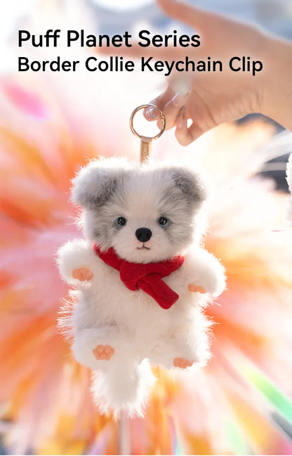 Realistic 1:1 Merle Border Collie Plush Keychain Polyester Fiber Lifelike Dog Bag Charm with Premium Silk Cotton Filling
