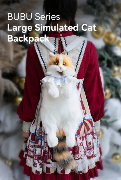 Light Yellow Calico Cat Backpack Simulation Cute Plush Doll Toy for Birthday Gift