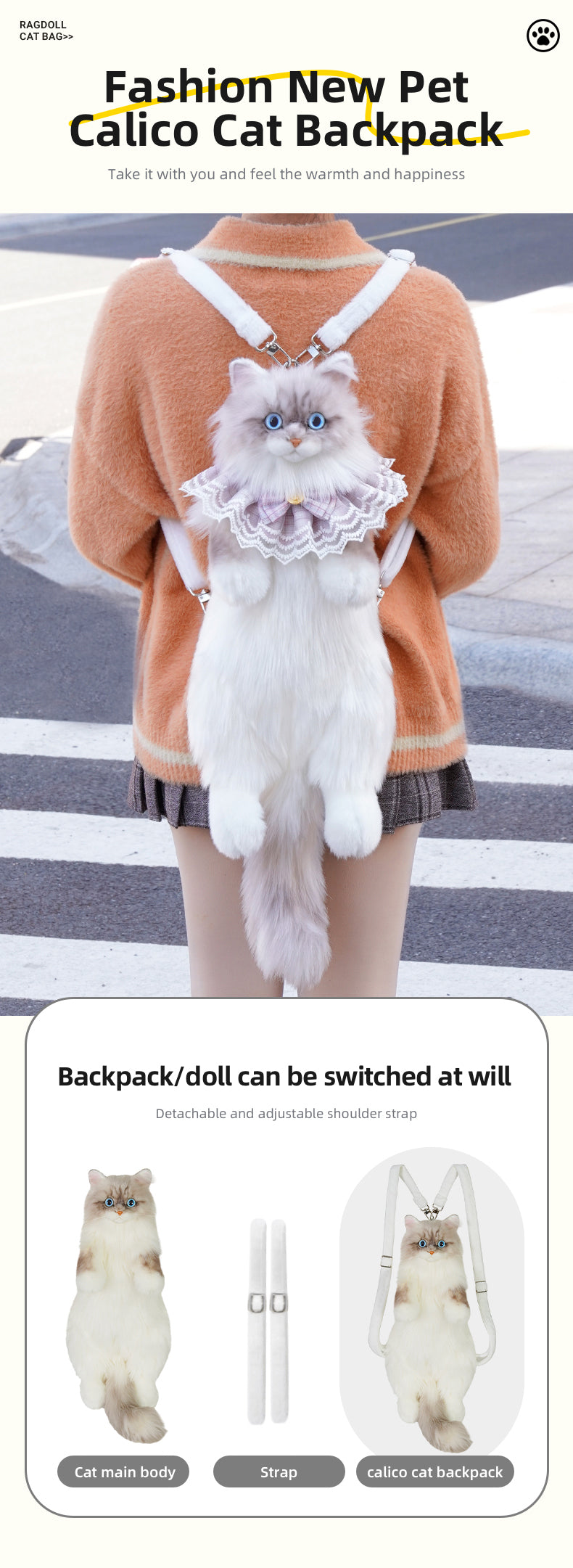 Cute Coffee Bobcat Pattern Simulated Lynx Cat Unique Design Lightweight Plush Doll Backpack for Girls Women